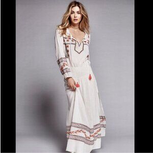Jen's Pirate Booty Women 100% Cotton Embroidered Maxi Dress Size S White/Pink